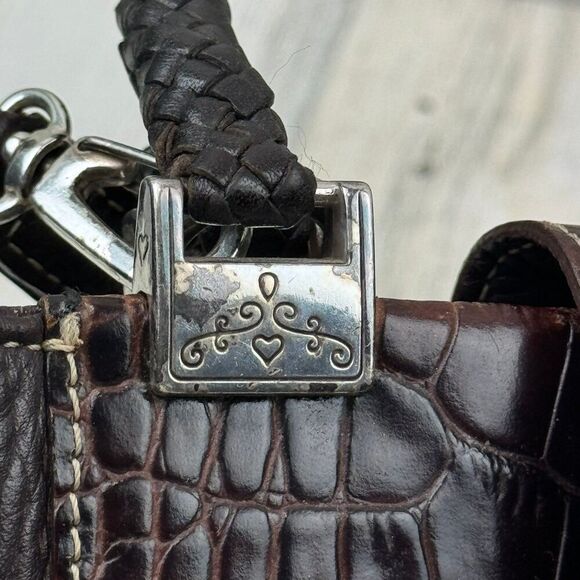 Brighton brown leather croc print shoulder bag with silver tone hardware - Picture 12 of 12